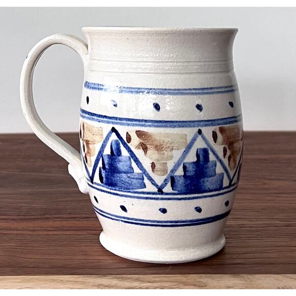 Vintage Handmade Geometric Pattern Pottery Mug Cup Signed SLH 93 - Picture 1 of 9